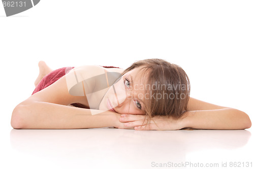 Image of beautiful young woman in towel