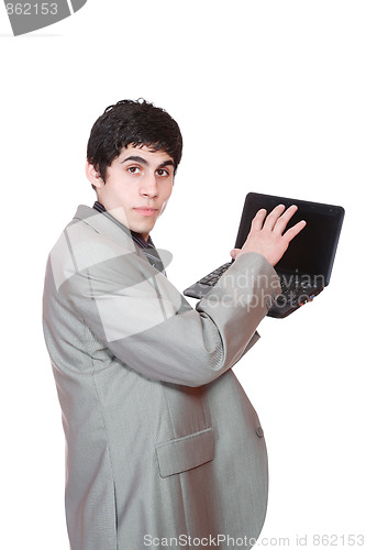 Image of Business man displaying a laptop
