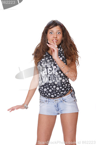 Image of young woman in jeans shorts