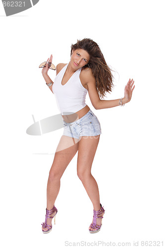 Image of young woman in jeans shorts