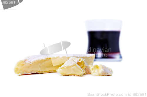 Image of Brie cheese and glass of red wine