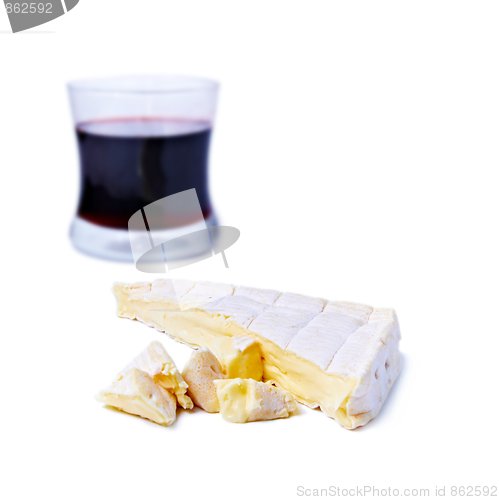 Image of Brie cheese and glass of red wine