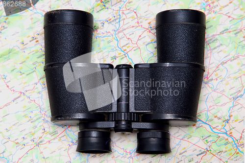 Image of Binoculars and map