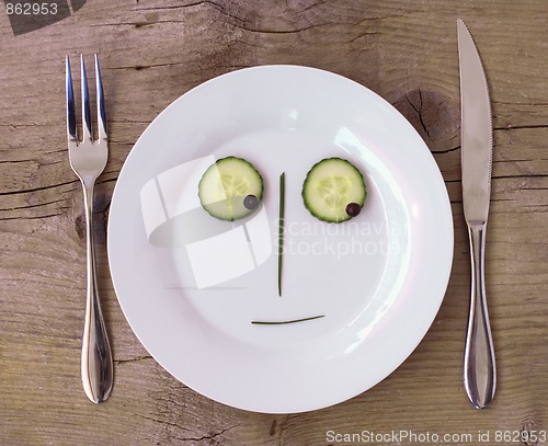 Image of Vegetable Face on Plate - Male, Sceptical