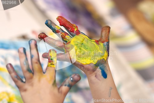 Image of Little Children Hands doing Fingerpainting