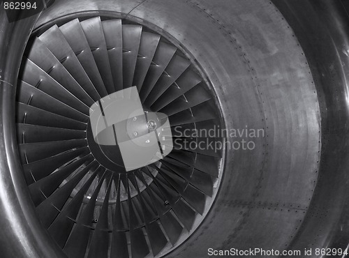 Image of Detail view of a jet plane engine