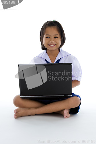 Image of asian schoolgirl with laptop