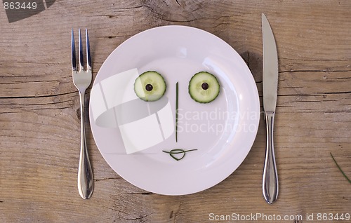 Image of Vegetable Face on Plate - Female, Happy