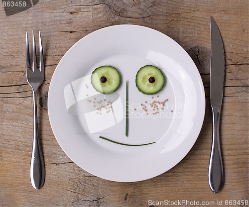 Image of Vegetable Face on Plate - Male, Happy