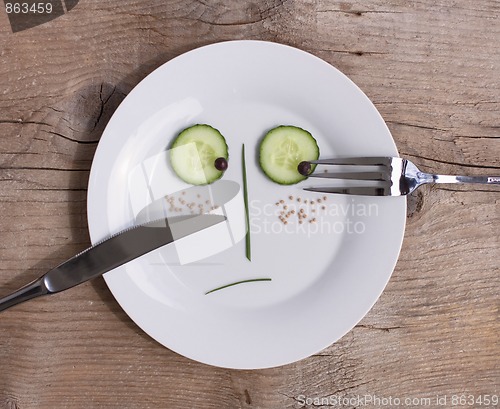 Image of Vegetable Face on Plate - Male, Unhappy