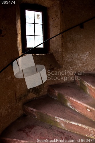 Image of Old Spiral Stairways in Castle