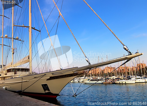 Image of beautiful sailing ship on the dock port