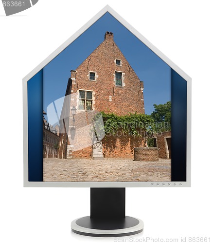 Image of PC monitor w roof showing house