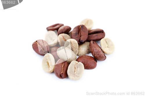 Image of green and brown coffee beans