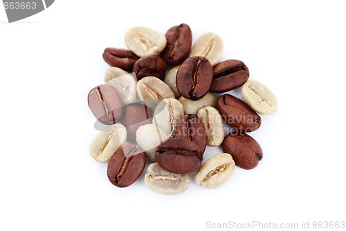 Image of green and brown coffee beans