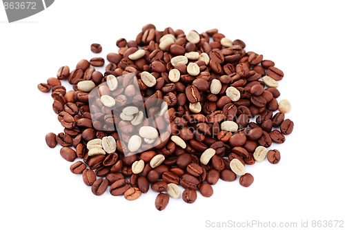 Image of green and brown coffee beans