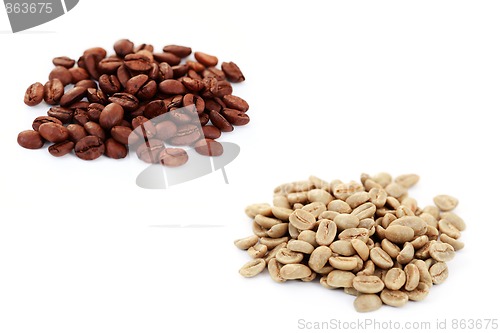 Image of green and brown coffee beans