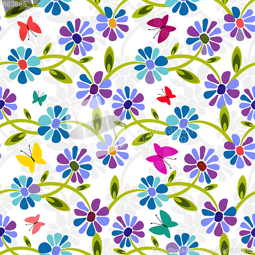 Image of Seamless blue floral pattern 