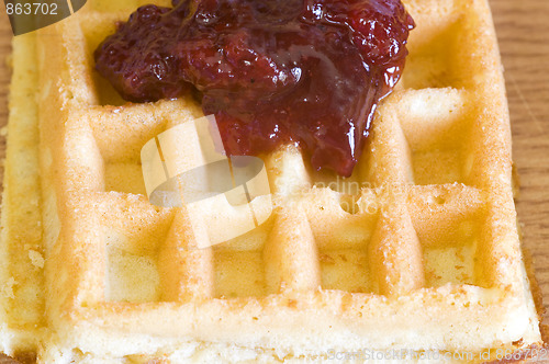 Image of closeup on jam waffle