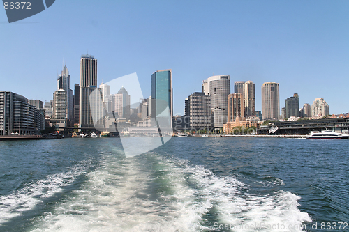 Image of Rear view of Sydney city by boat