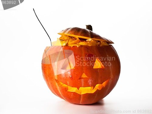 Image of Halloween Pumpkin, inside lit by light, creepy looking