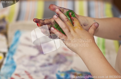 Image of Little Children Hands doing Fingerpainting