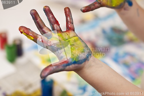 Image of Little Children Hands doing Fingerpainting