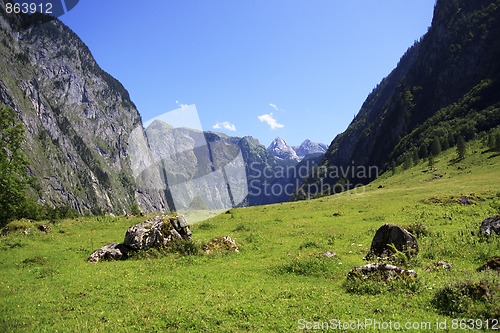 Image of View from the Koenigssee towards the alps