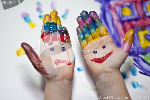 Image of Little Children Hands doing Fingerpainting