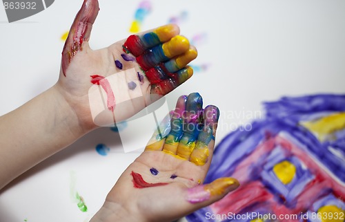 Image of Little Children Hands doing Fingerpainting