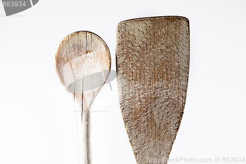 Image of Wooden spoon detail shot on white