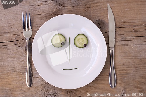 Image of Vegetable Face on Plate - Male, Neutral, looking down