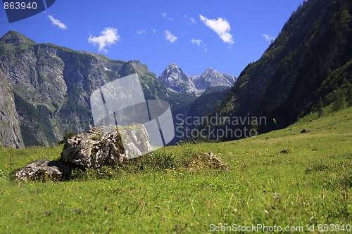 Image of View from the Koenigssee towards the alps