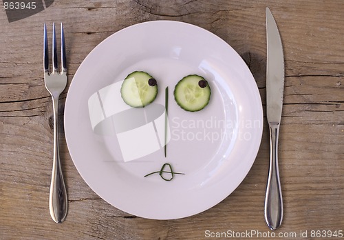 Image of Vegetable Face on Plate - Female, sulking