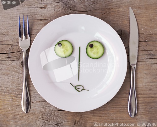 Image of Vegetable Face on Plate - Female, Flirting