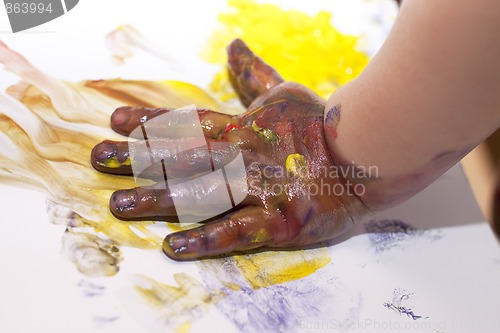 Image of Little Children Hands doing Fingerpainting