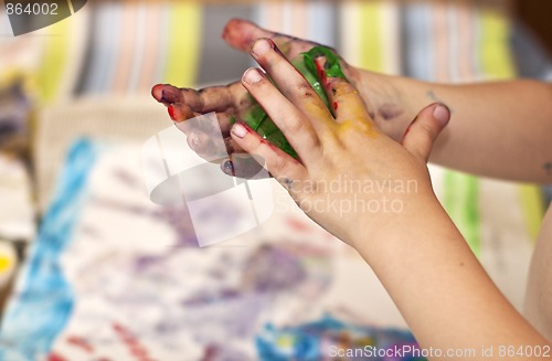 Image of Little Children Hands doing Fingerpainting