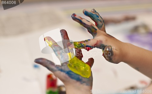 Image of Little Children Hands doing Fingerpainting