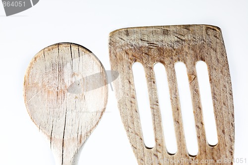Image of Wooden spoon detail shot on white