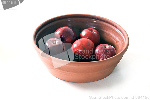 Image of ceramic bowl of apples on white