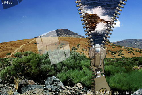 Image of Zipper concept. Desert and ocean