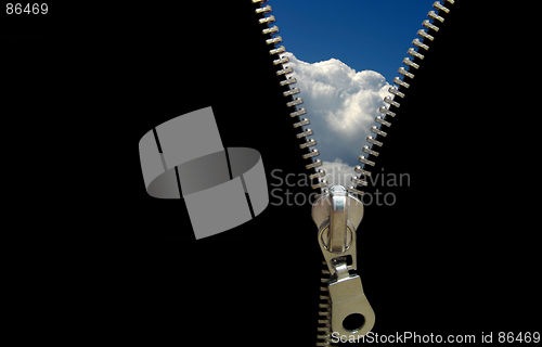 Image of Zipper concept. Discover the sky. Hope and faith.