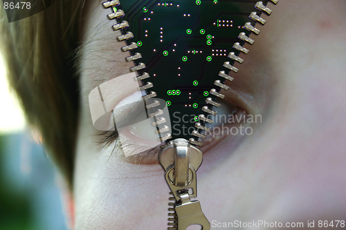 Image of Zipper concept. Face and microchip