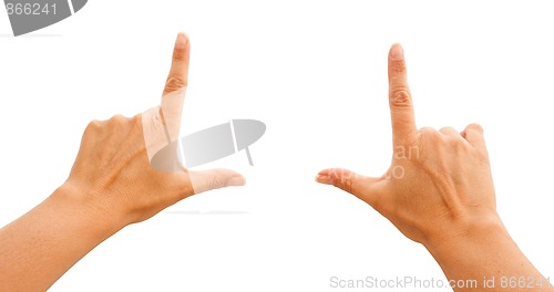 Image of Female Hands Making Frame on White, Clipping Path