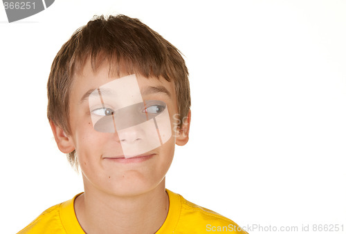 Image of boy looking at white copyspace
