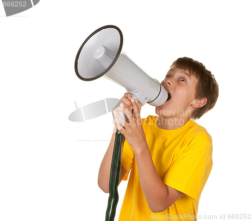 Image of boy yelling into megaphone