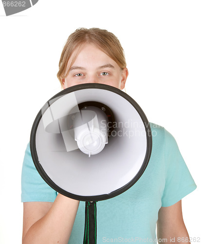 Image of teenage girl talking into megaphone