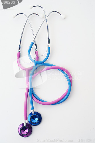 Image of pink and blue stethoscopes