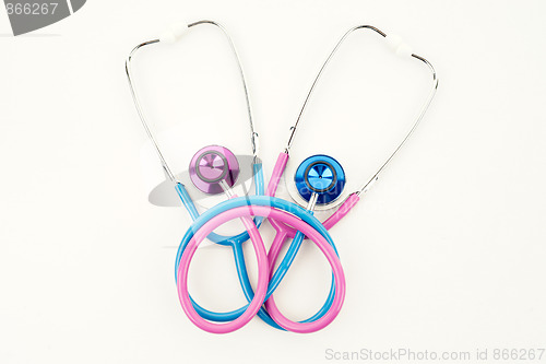 Image of pink and blue stethoscopes
