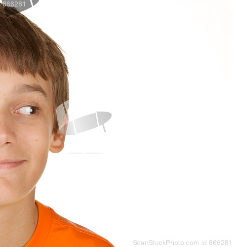 Image of boy looking at white copyspace